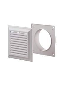 EL140AK - kratka wentylacyjna 140x140 mm z siatką i kołnierzem okrągłym fi 100 mm, biała