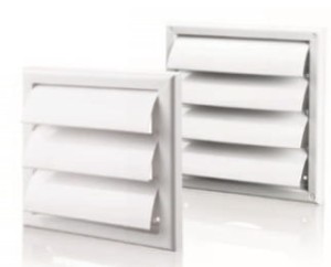 MW100AZK - wylot ścienny żaluzjowy 154x154 mm z kołnierzem  fi 100 mm, biały