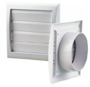 MW103ZK  - kratka wentylacyjna 154x150 mm z żaluzją i kołnierzem fi 100 mm, biała