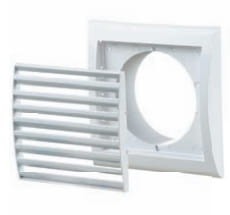 MW123/125K - kratka wentylacyjna 193x188 mm z siatką i kołnierzem fi 125 mm, biała