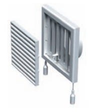 MW150ARK -kratka wentylacyjna regulowana 188x188 mm z siatką i kołnierzem fi 150 mm, biała