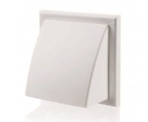 MW152AZPK - wylot ścienny 154x154 mm z zaworem zwrotnym, okapem i kołnierzem fi 150 mm, biały